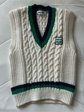 Miu Miu Cable Knit V-Neck Sweater Vest